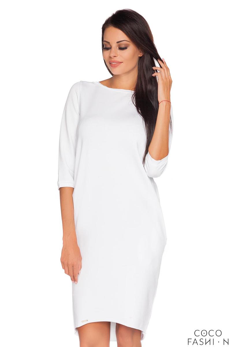 Biała Dresowa Sukienka z Wycięciem i Kokardą na Plecach