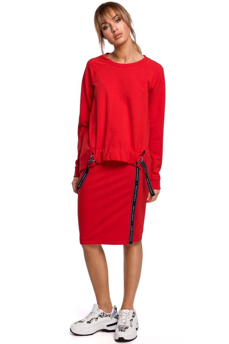 Asymetryczna Bluza z Lampasami - Czerwona