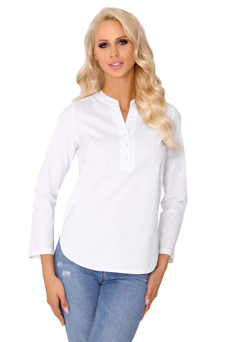 Biała Nowoczesna Bluzka Koszulowa w Typie Polo
