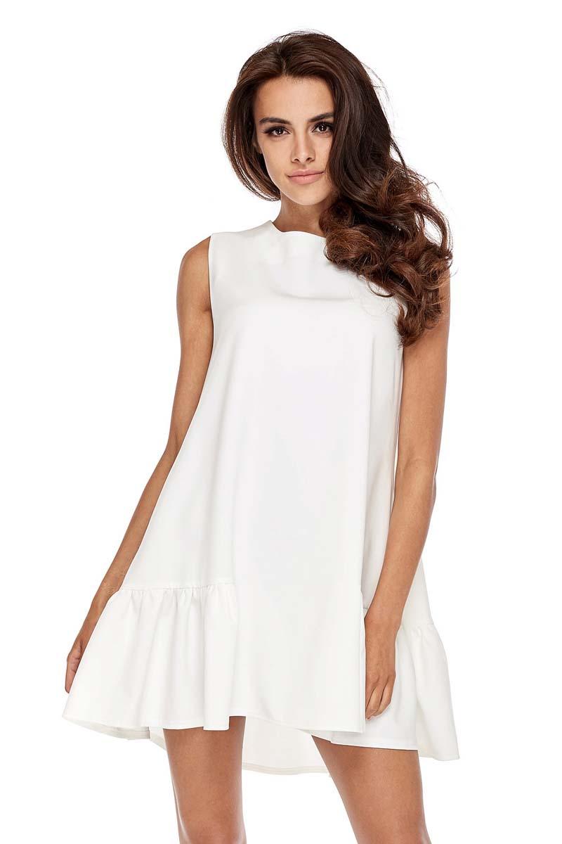 Biała Wyjściowa Trapezowa Sukienka z Falbanką
