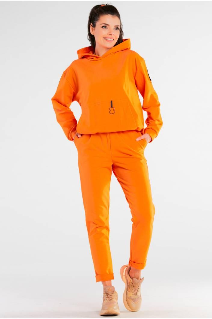 Bawełniane Spodnie z Podwiniętą Nogawką - Pomarańczowe