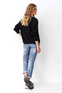 Bluza Dresowa z Koronką i Eko-skórą - Czarna
