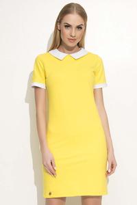 Żółta Sukienka Mini z Białym Kołnierzykiem