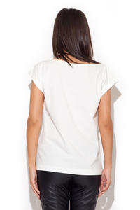 Biała Bluzka T-shirt z Niebieskim Printem NICE