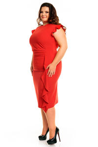 Czerwona Elegancka Sukienka z Falbanką PLUS SIZE