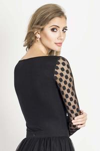 Czarna Elegancka Bluzka z Tiulem w Grochy