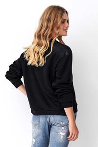 Bluza Dresowa z Koronką i Eko-skórą - Czarna