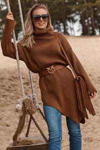 Asymetryczny Sweter z Golfem - Brązowy