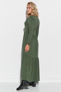 Bawełniana Maxi Sukienka z Dekoltem V - Khaki