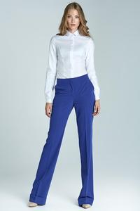 Niebieskie Eleganckie Długie Spodnie z Mankietem