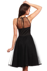 Czarna Wieczorowa Sukienka z Prześwitującym Modnie Karczkiem