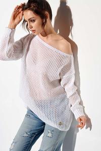 Ażurowy Lekki Sweter Oversize - Biały