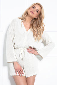  Komplet z Dzianiny Swetrowej Bluza + Szorty - Ecru