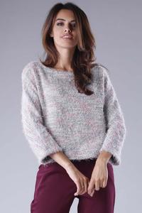 Jasnoróżowy Krótki Sweter z Rozszerzanym Rękawem 