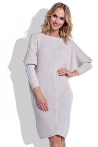 Beżowa Sukienka Sweter z Rękawem Kimono