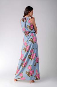  Maxi Sukienka w Kwiaty z Dekoltem Typu Halter