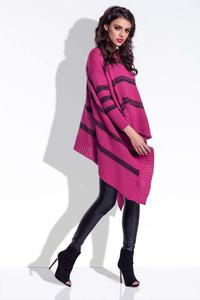 Amarantowy Sweter Asymetryczny w Paski