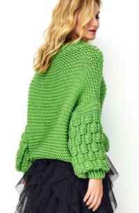 Casualowy Sweter z Bufiastym Rękawem - Zielony