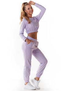  Bluza Typu Crop ze Ściągaczem - Purpurowa