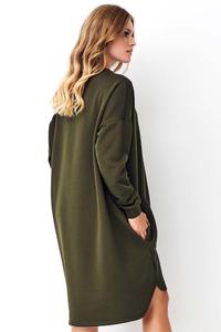 Asymetryczna Luźna Sukienka Dresowa - Khaki