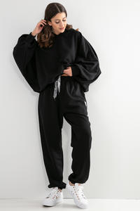 Dresy Bluza Oversize + Spodnie z Wysokim Stanem - Czarne