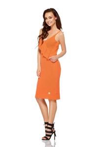 Pomarańczowa Sukienka Midi z Asymetryczną Falbanką