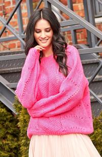 Luźny Różowy Sweter z Ażurowym Wzorem