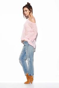Ażurowy Lekki Sweter Oversize - Pudrowy
