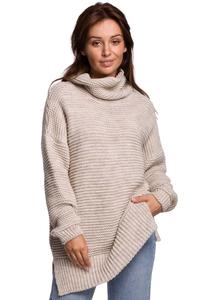 Beżowy Damski Sweter Oversize z Golfem