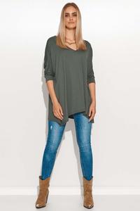 Asymetryczna Bluzka o Kroju Oversize - Khaki