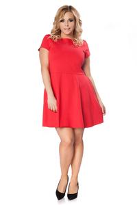Czerwona Rozkloszowana Minimalistyczna  Sukienka PLUS SIZE