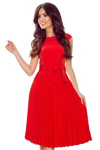 Czerwona Koktajlowa Sukienka z Plisowanym Dołem