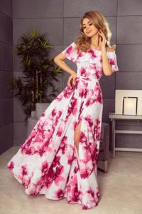 Długa Sukienka w Różowe Kwiaty Maxi