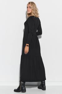 Bawełniana Maxi Sukienka z Dekoltem V - Czarna