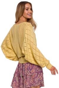 Ażurowy Sweter z Nietoperzowym Rękawem - Żółty