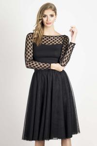Czarna Elegancka Bluzka z Tiulem w Grochy