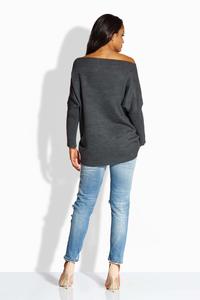 Grafitowy Sweter z Dekoltem w Łódkę