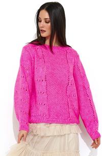 Luźny Różowy Sweter z Ażurowym Wzorem