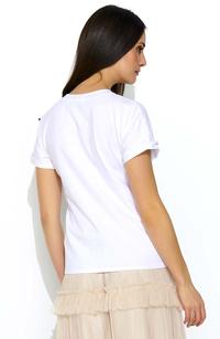 T--shirt z Motywem Zwierzęcym z Kokardką Biały