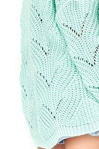 Ażurowy Sweter Oversize z Dekoltem V - Miętowy