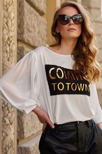  Bluzka z Napisem "Coming to town"  - Ecru