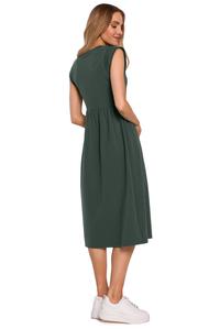 Bawełniana Midi Sukienka z Podwyższonym Stanem - Zielona