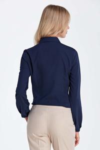 Granatowa Elegancka Bluzka Koszulowa z Okrągłym Kołnierzykiem