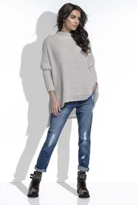 Beżowy Sweter Oversize z Golfem 