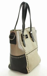 Beżowa Torba Typu Shopper ze Srebrnymi Detalami