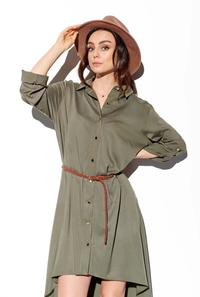 Asymetryczna Sukienka Koszulowa - Khaki