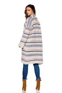 Beżowy Ciepły Wzorzysty Sweter Oversize bez Zapięcia