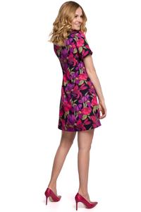  Trapezowa Sukienka Mini w Kwiatowy Wzór - Model 2