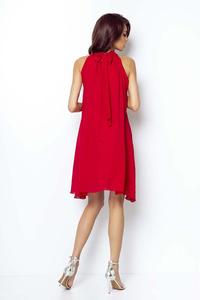 Czerwona Zwiewna Sukienka Mini z Dekoltem na Stójce