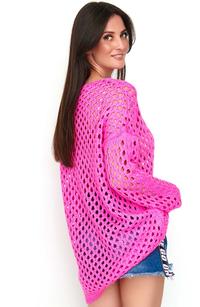 Ażurowy Różowy Sweter Oversize